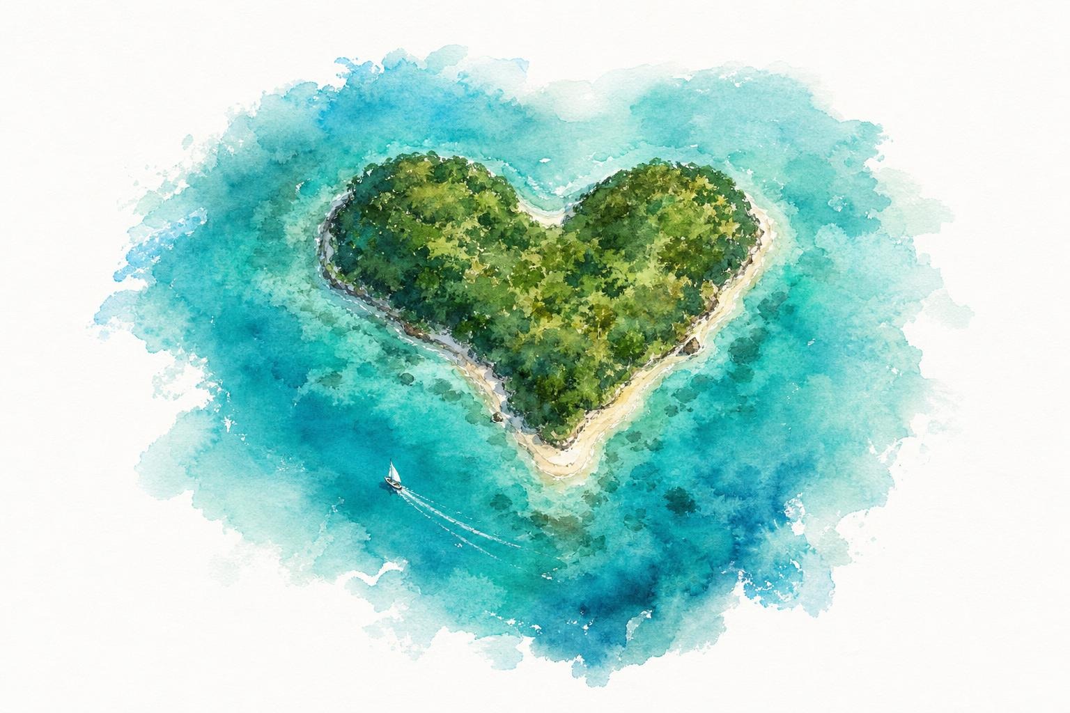 Watercolor painting of the heart-shaped island Galešnjak